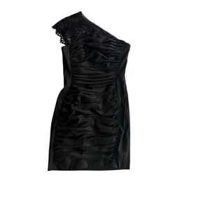 Jessica McClintock Black One-Shoulder Dress with Lace Size 4